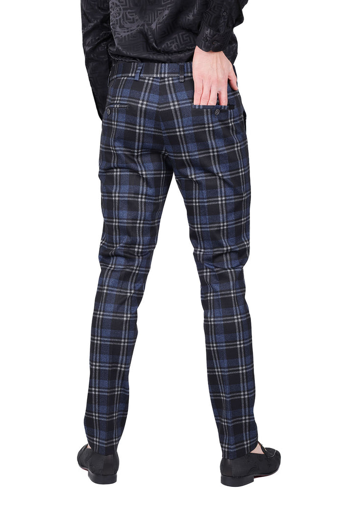 Barabas CP154 PANTSELLA Black and Navy Checkered Slim Fit Dress Pant