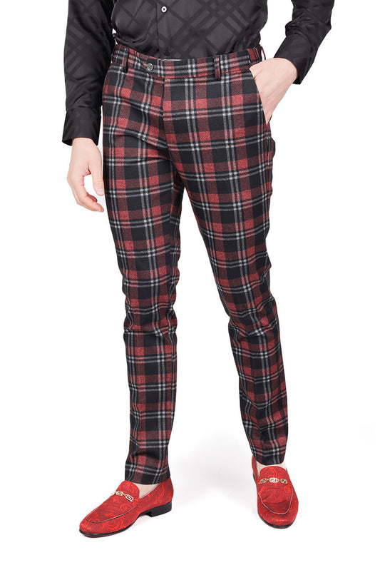 Barabas CP155 FOREST SPICE Black and Red Checkered Slim Fit Dress Pant