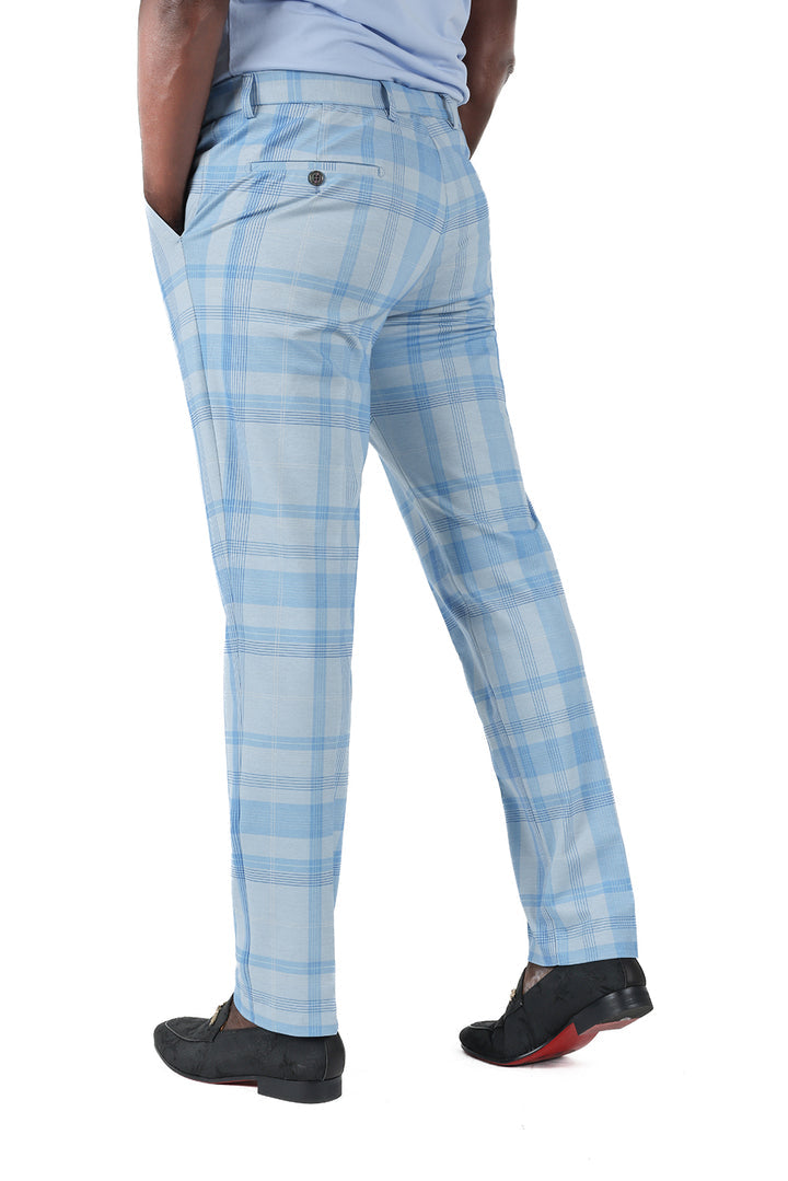 Barabas CP182 BUFFALO PLAID Sky Blue Slim Fit Dress Pant