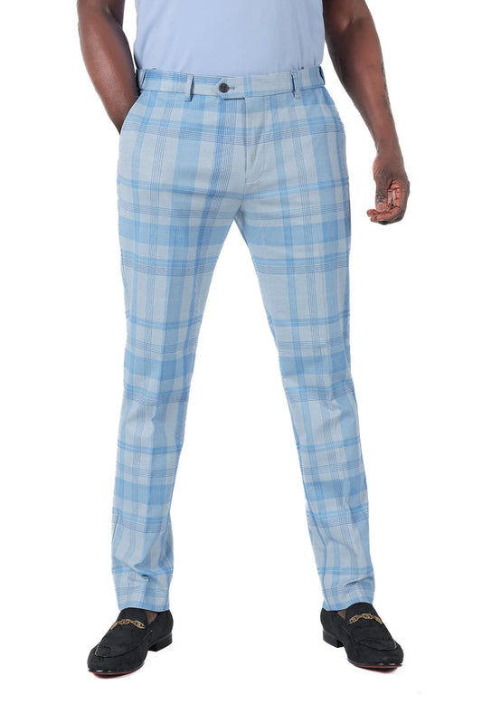 Barabas CP182 BUFFALO PLAID Sky Blue Slim Fit Dress Pant