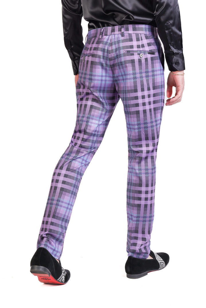 Barabas CP201 GRIP SPOT Lilac Checkered Slim Fit Dress Pant