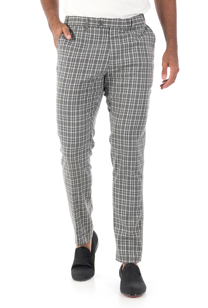 Barabas CP63 CALL THE SHOTS Grey and White Checkered Slim Fit Dress Pant