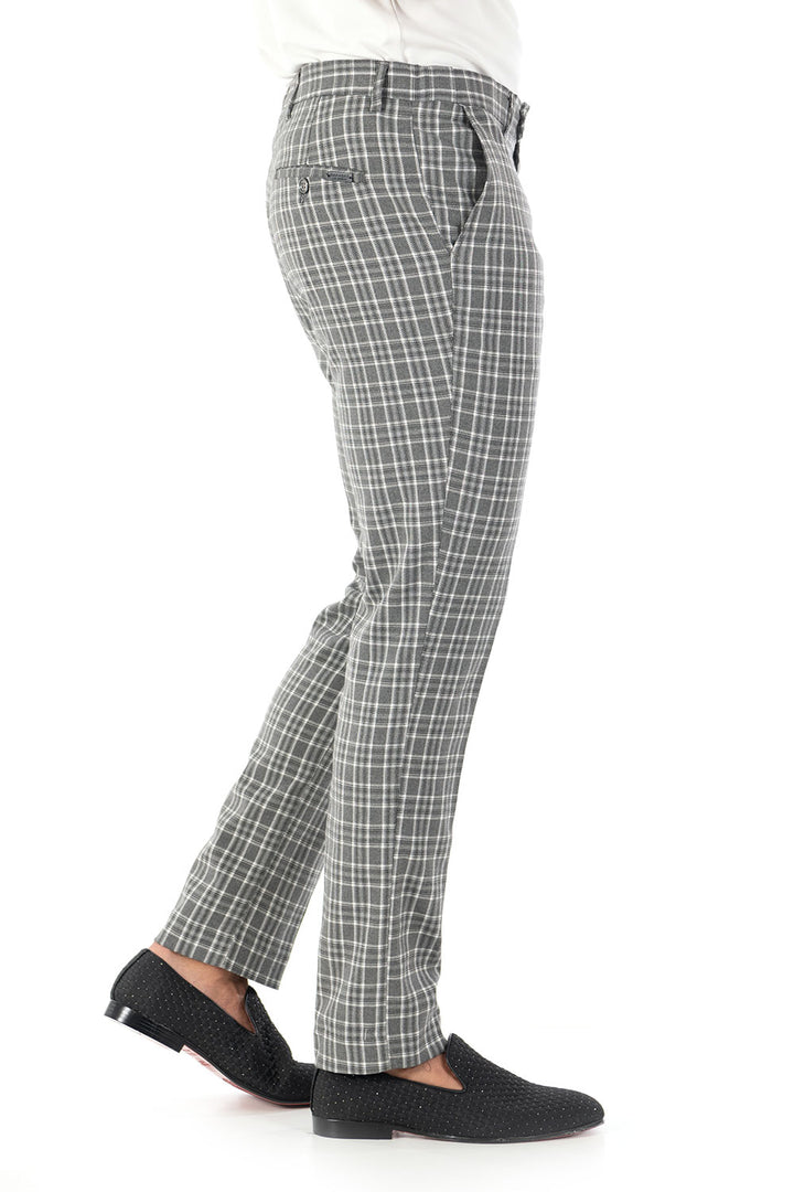 Barabas CP63 CALL THE SHOTS Grey and White Checkered Slim Fit Dress Pant