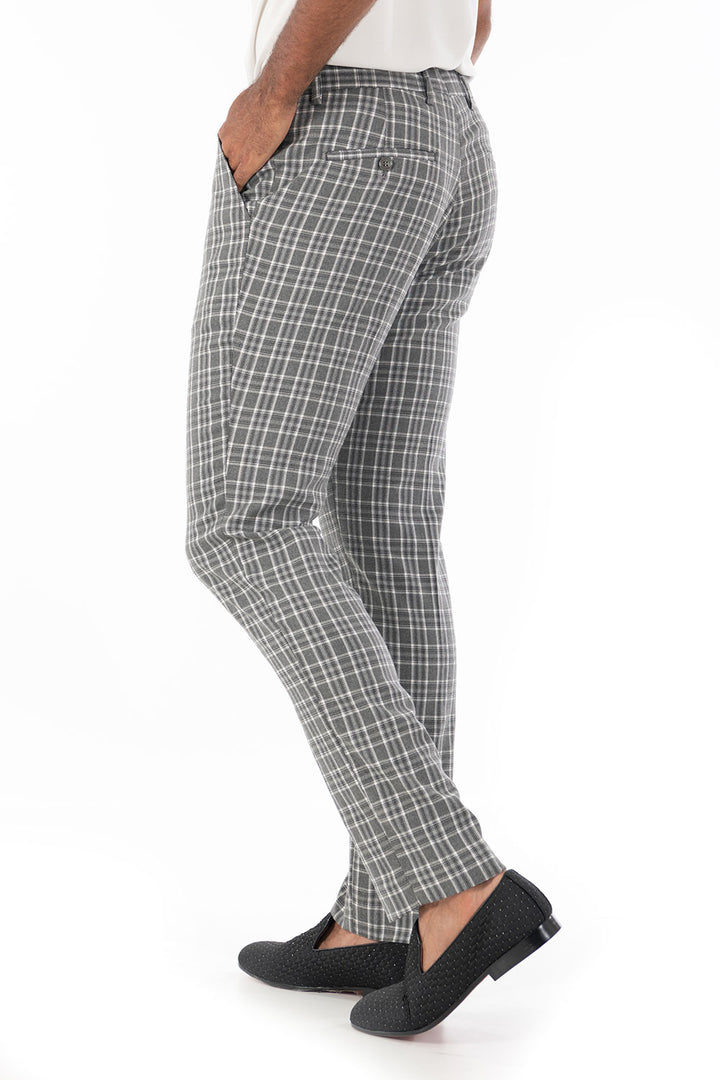 Barabas CP63 CALL THE SHOTS Grey and White Checkered Slim Fit Dress Pant