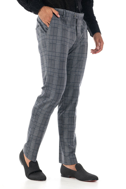 Barabas CP75 THINK BIG Grey and Navy Checkered Slim Fit Dress Pant