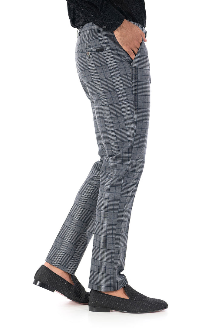 Barabas CP75 THINK BIG Grey and Navy Checkered Slim Fit Dress Pant