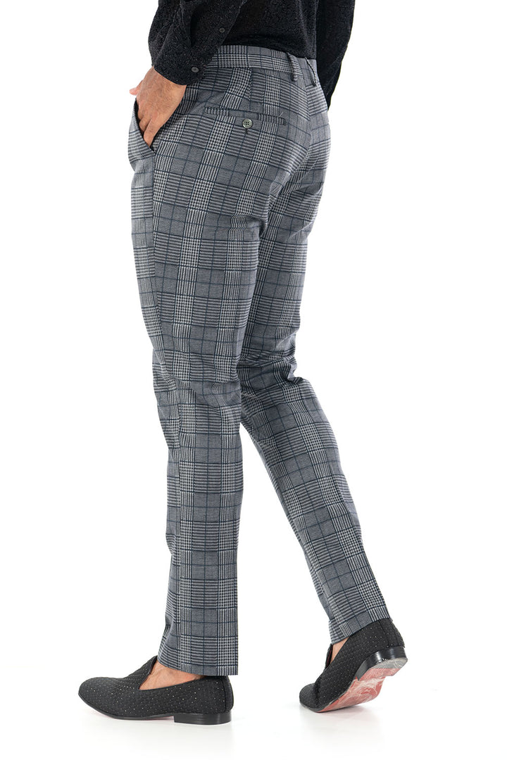 Barabas CP75 THINK BIG Grey and Navy Checkered Slim Fit Dress Pant