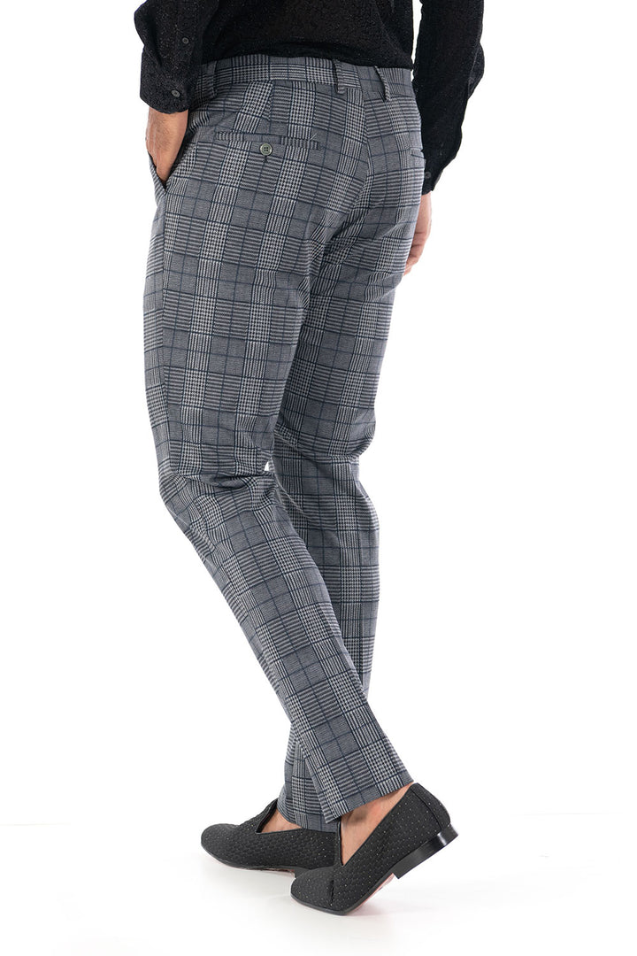 Barabas CP75 THINK BIG Grey and Navy Checkered Slim Fit Dress Pant