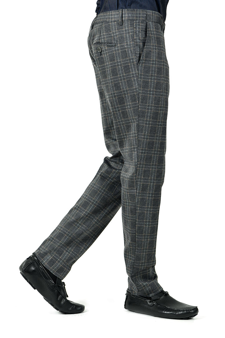 Barabas CP79 EASY Grey and Brown Checkered Slim Fit Dress Pant