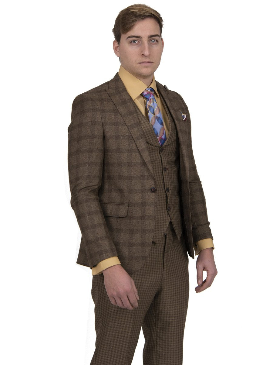 Steven Land | Elite Mixed Pattern 3 Piece Suit | Brown HERMESSL7764342L
