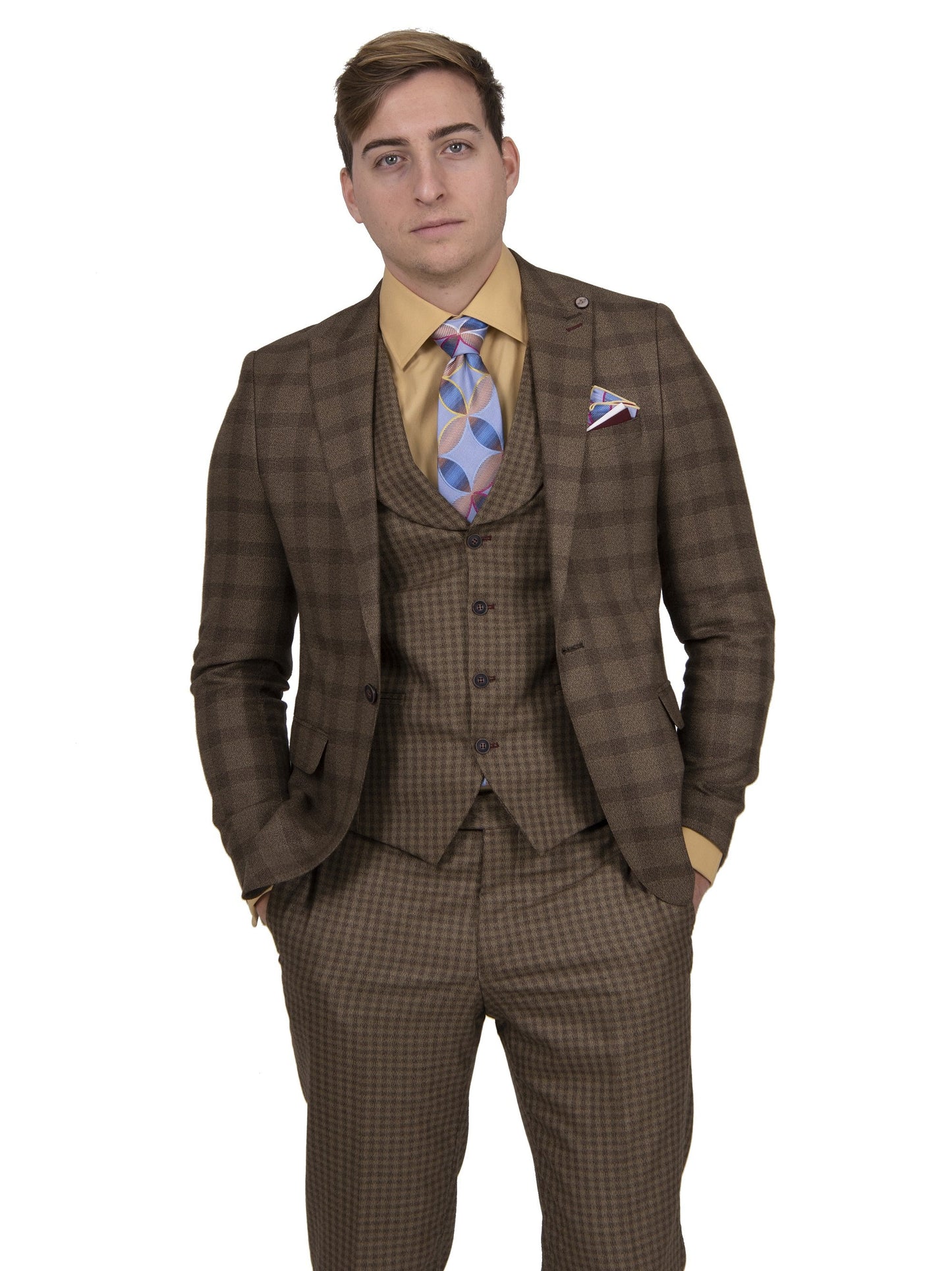 Steven Land | Elite Mixed Pattern 3 Piece Suit | Brown HERMESSL7764342L