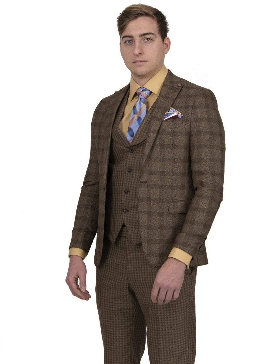 Steven Land | Elite Mixed Pattern 3 Piece Suit | Brown HERMESSL7764342L