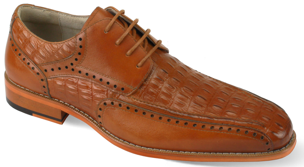 Giovanni Milford Tan Croc-print Leather Hand Made Oxford Men's Dress Shoes