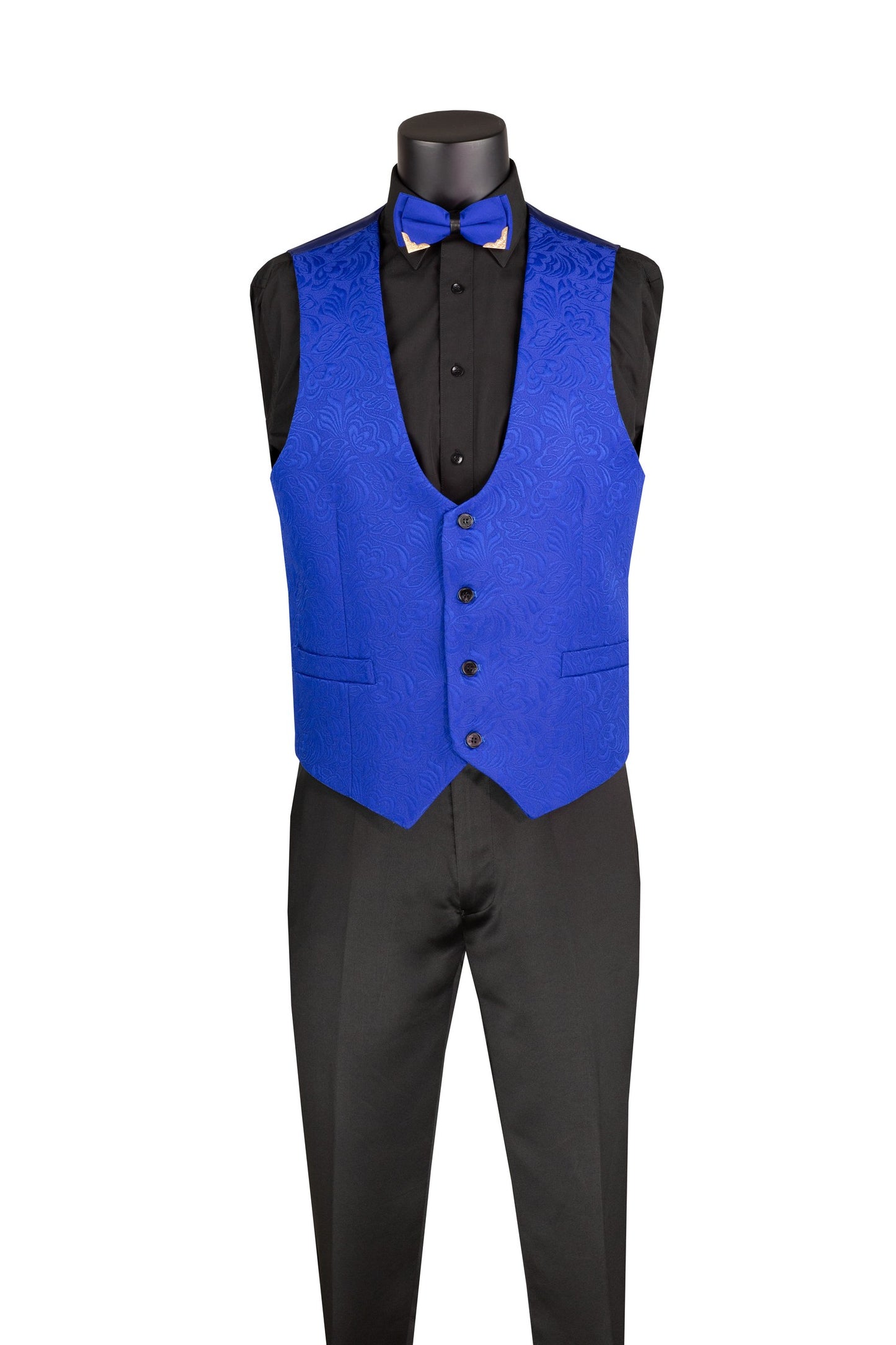 Vinci TVSJ-1 Royal Blue Jacquard Fabric 3-Piece Slim Fit Tuxedo Suit