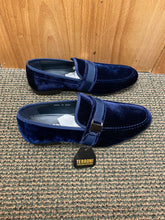 Load image into Gallery viewer, Terroni Italian Design Navy Blue Suede-like Smoking Slip-on Men’s Dress Shoes
