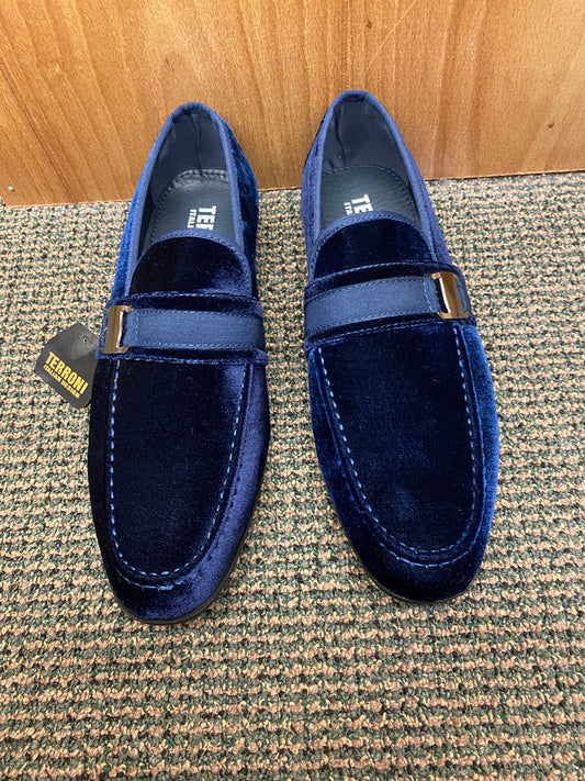 Terroni Italian Design Navy Blue Suede-like Smoking Slip-on Men’s Dress Shoes