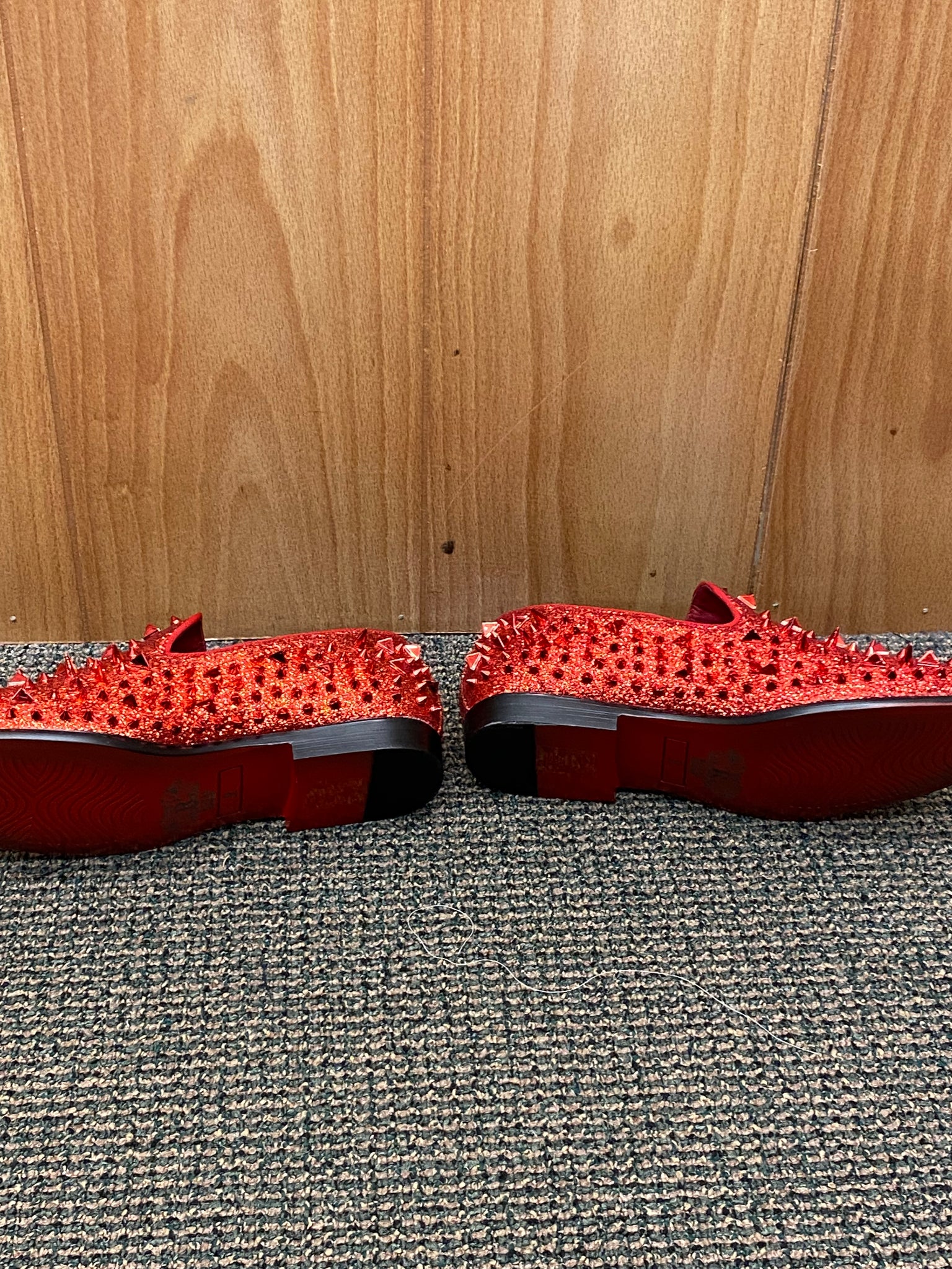 mens red spiked dress shoes Christian Louboutin Red Spike Flat Men Dress Shoes 42.5 Slip-On Pik Boat Suede