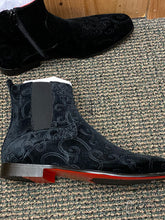 Load image into Gallery viewer, After Midnight Black Paisley Ankle Red Bottom Boots Sizes 8-13
