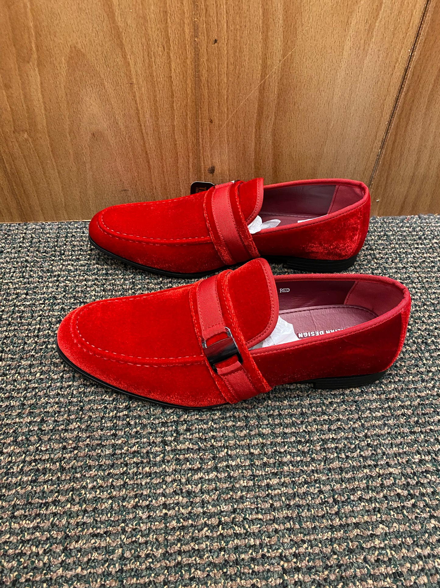 Terroni Italian Design Red Suede-like Smoking Slip-on Men’s Dress Shoes