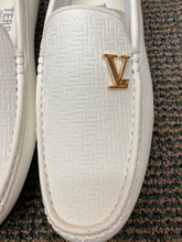 Load image into Gallery viewer, Terroni Italian Design White Slip-on Men&#39;s Dress/Driver Shoe with Gold LV Buckle
