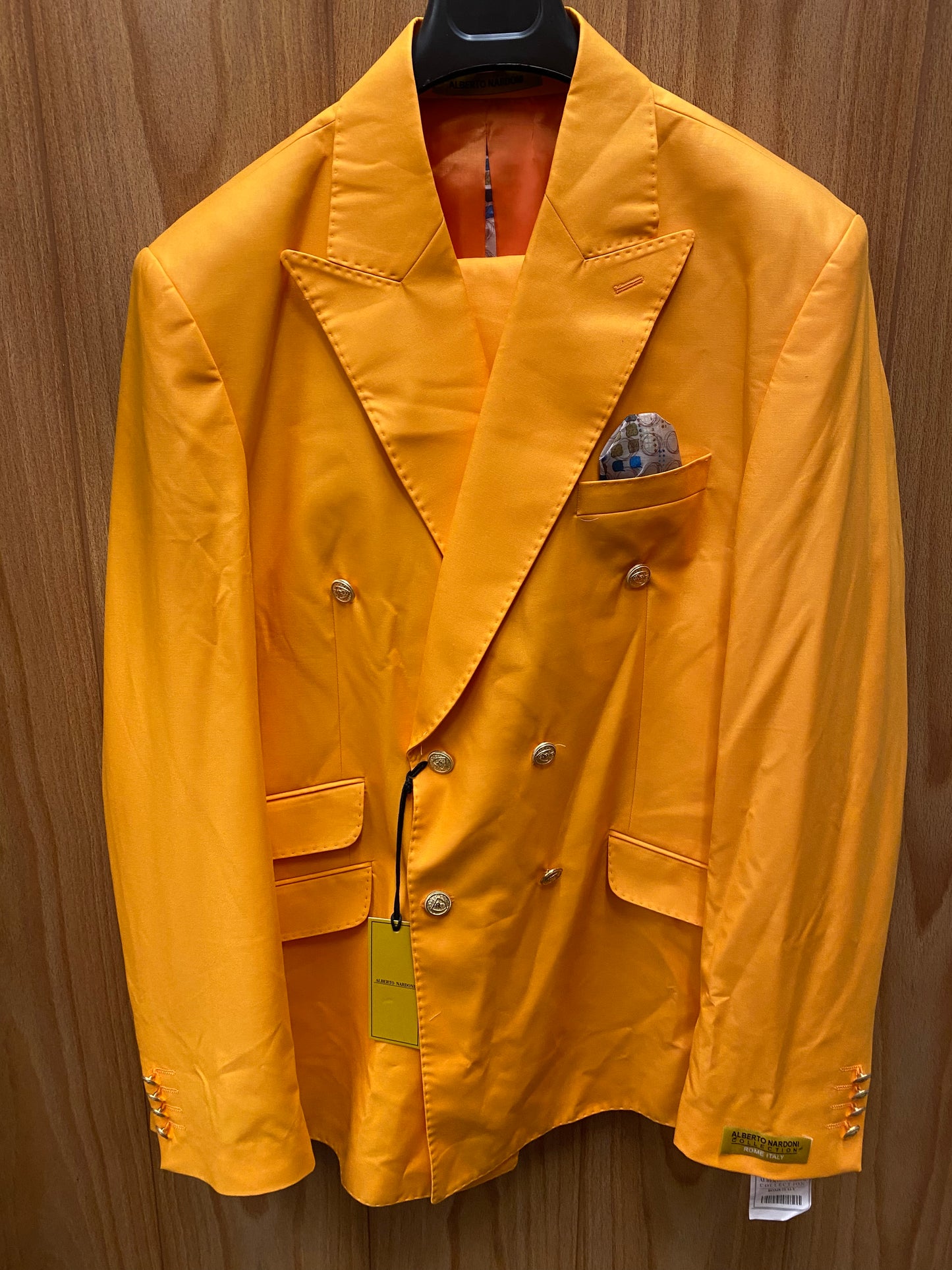 Alberto Nardoni Orange Slim Fit European Double Breasted Suit with Gold Buttons