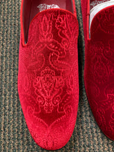 Load image into Gallery viewer, Royal Shoes Red Paisley Slip-on Men’s Smoking Slippers Red Bottom Dress Shoes Sizes 8-13

