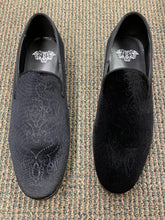 Load image into Gallery viewer, Royal Shoes Black Paisley Slip-on Men’s Smoking Slippers Red Bottom Dress Shoes Sizes 8-13
