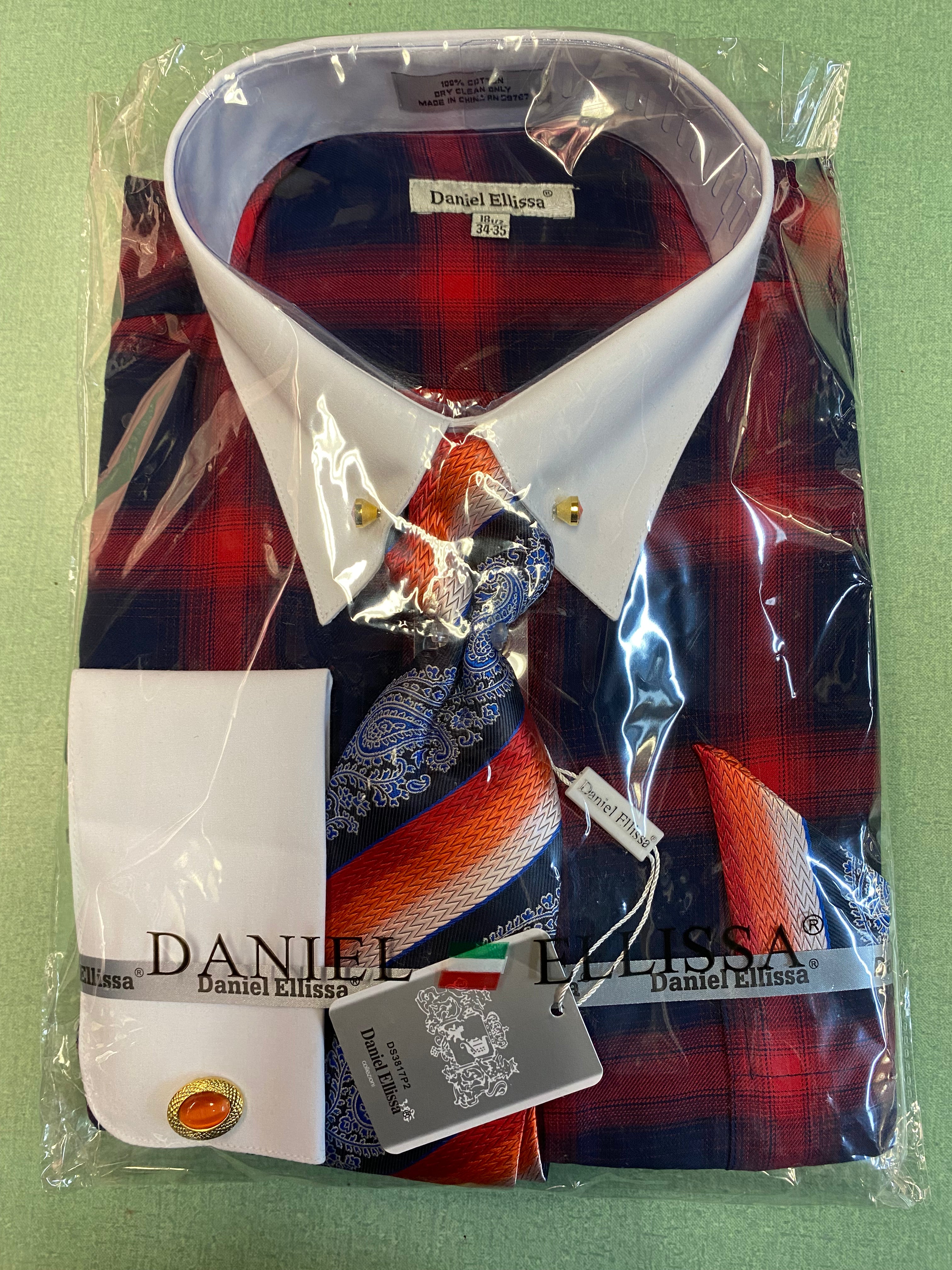 Daniel Ellissa DS3817P2 Red Men’s Dress Shirt with Collarbar 2XL 18.5 34-35