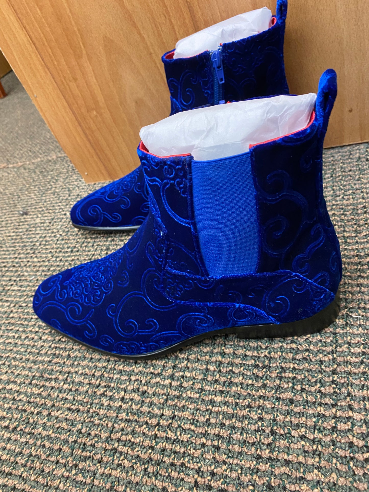 After Midnight Royal Blue Paisley Ankle Red Bottom Boots Sizes 8-13