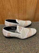 Load image into Gallery viewer, After Midnite Exclusive Ozzy White/Gold Spike Men’s Smoking Slip-on Red Bottom Men’s Dress/Prom Shoes
