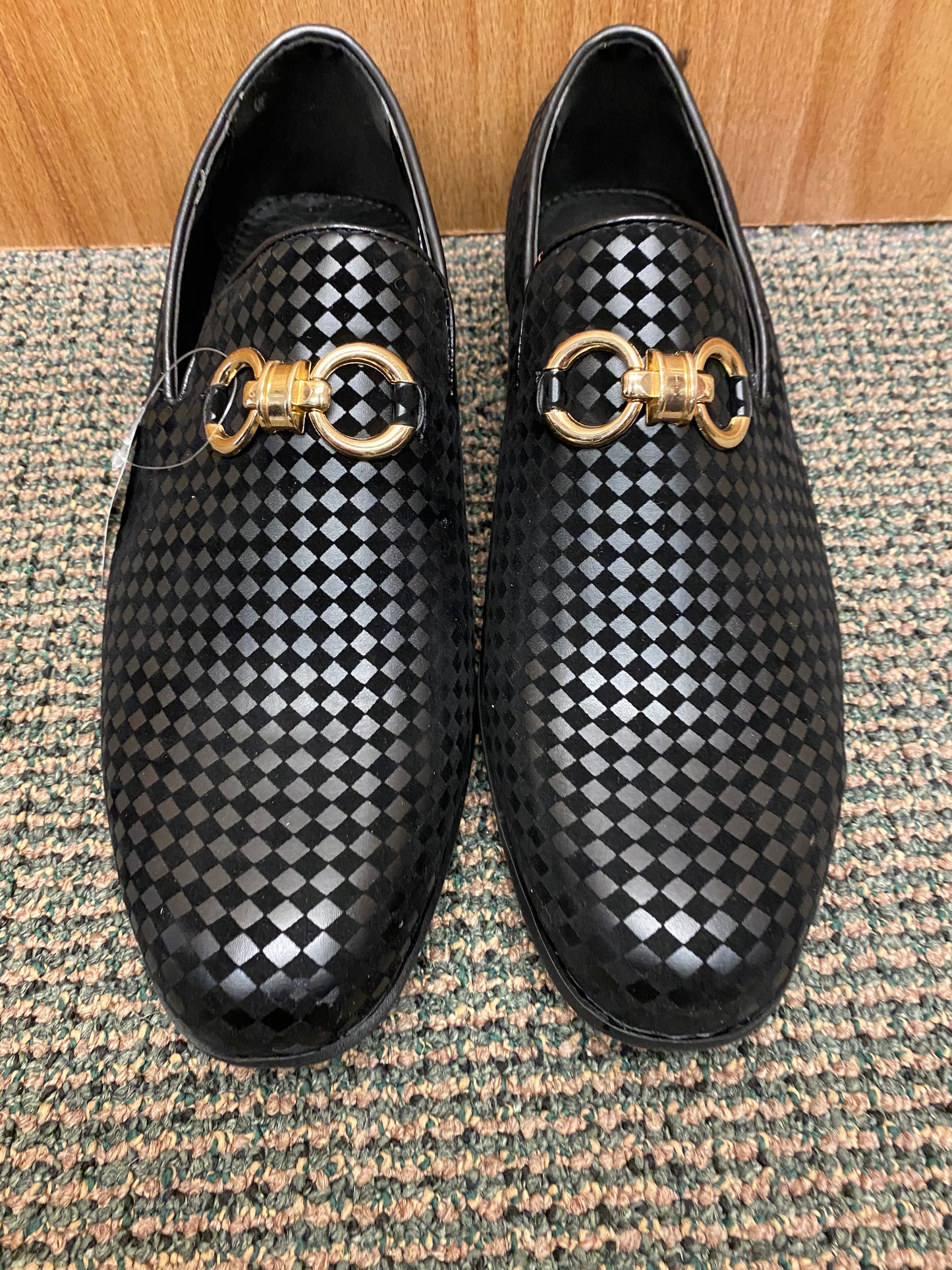 Terroni Italian Design Black Diamond checkerboard suede feel Men’s Slip-on Dress Shoes