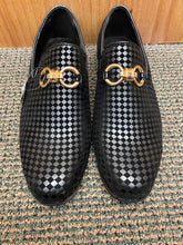 Load image into Gallery viewer, Terroni Italian Design Black Diamond checkerboard suede feel Men’s Slip-on Dress Shoes
