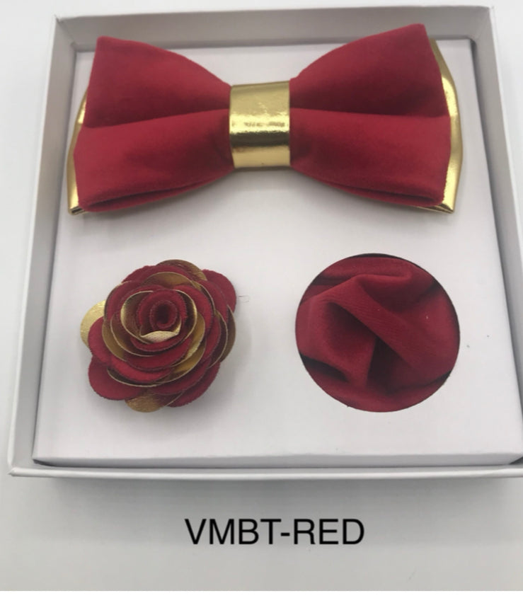 Velvet Bow Tie, Lapel Flower, and Handkerchief