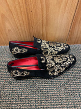 Load image into Gallery viewer, After Midnight Black/Gold Smoking Slip-on Red Bottom Men’s Dress/Prom Shoes Style 6974
