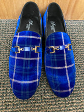 Load image into Gallery viewer, Successos Blue Checkered Suede Men’s Red Bottom Dress Shoes Sizes 7-15

