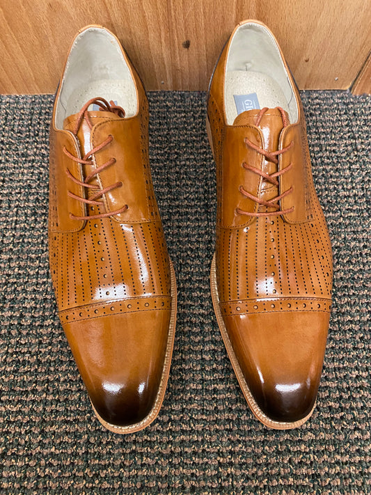 Giovanni Lawrence Tan Leather Hand-made Lace-up Dress Shoes