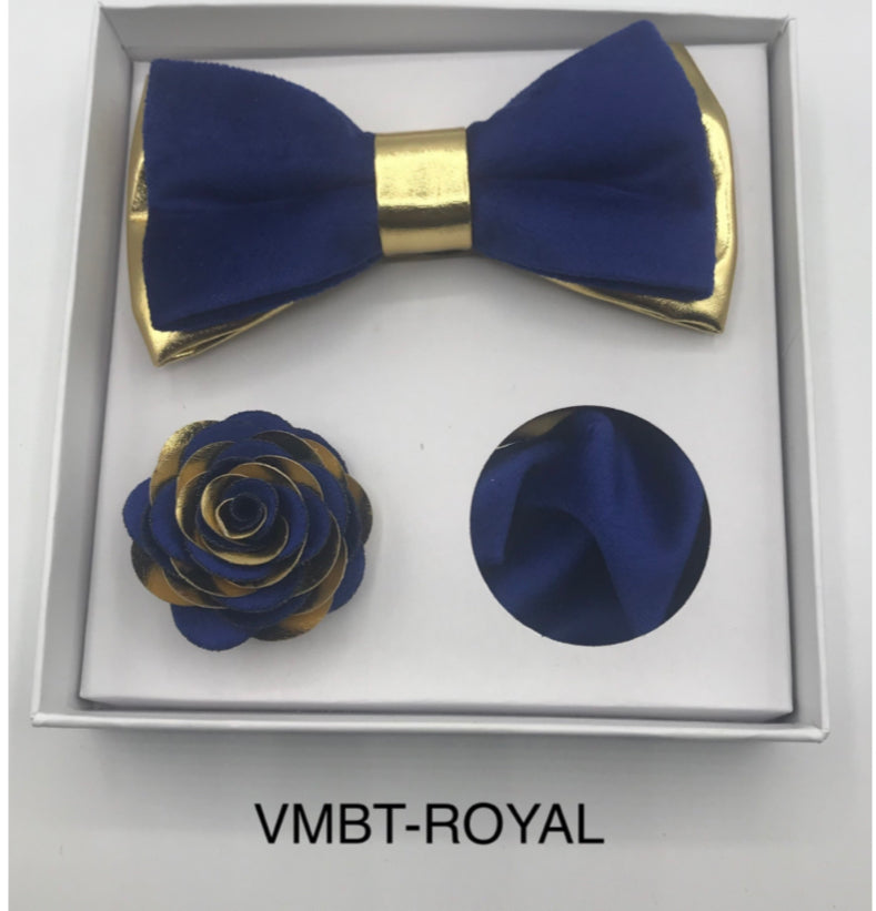 Velvet Bow Tie, Lapel Flower, and Handkerchief