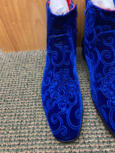 Load image into Gallery viewer, After Midnight Royal Blue Paisley Ankle Red Bottom Boots Sizes 8-13
