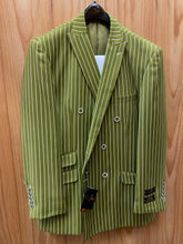 Load image into Gallery viewer, EJ Samuel Olive/White Pinstripe Double Breasted Blazer 44R

