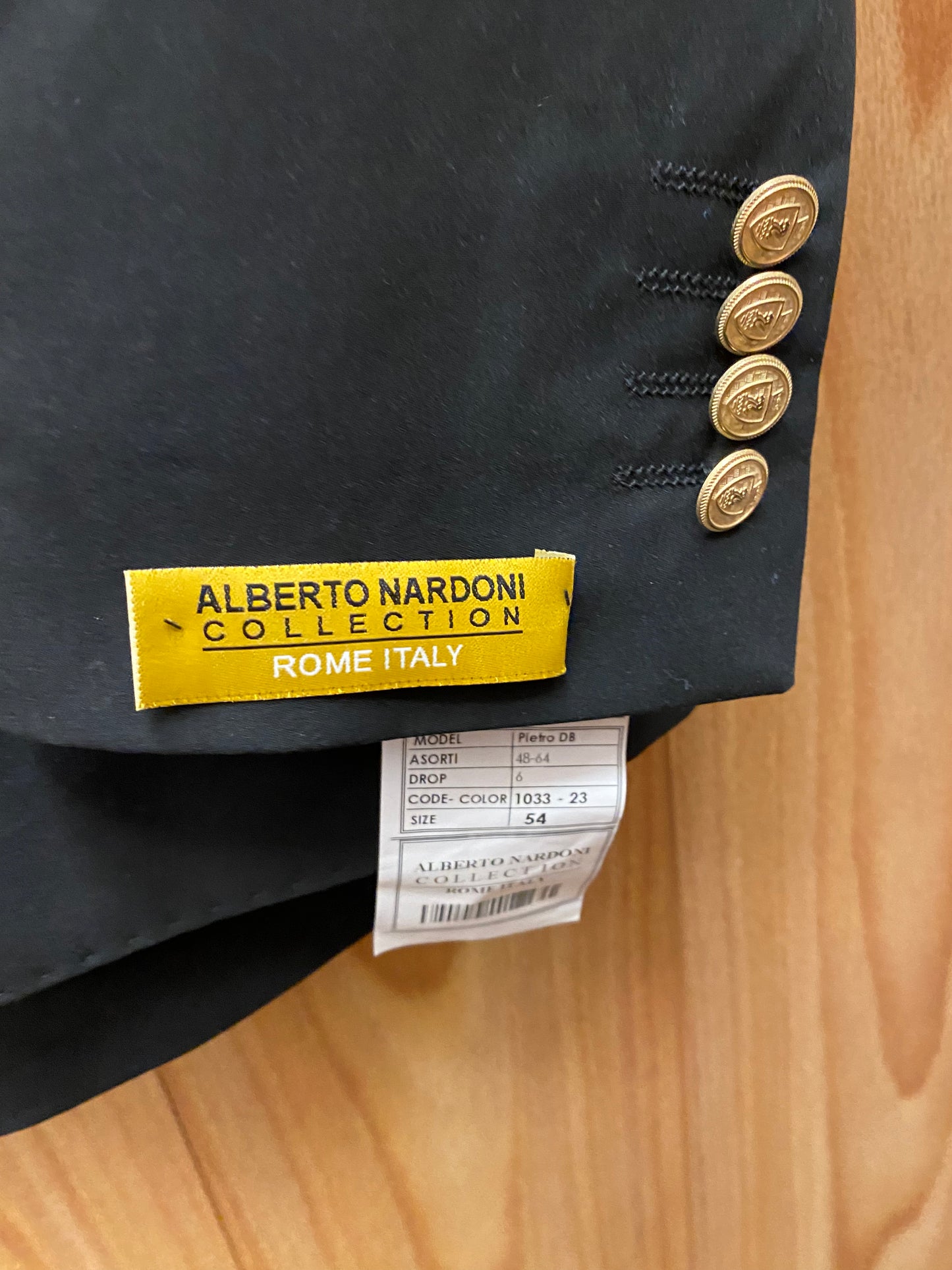 Alberto Nardoni Black Slim Fit European Double Breasted Suit with Gold Buttons