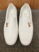 Load image into Gallery viewer, Terroni Italian Design White Slip-on Men&#39;s Dress/Driver Shoe with Gold LV Buckle

