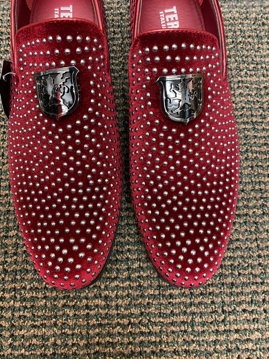 Terroni Italian Design Burgundy/Silver Smoking Slip-ons Men's Prom Dress Shoes