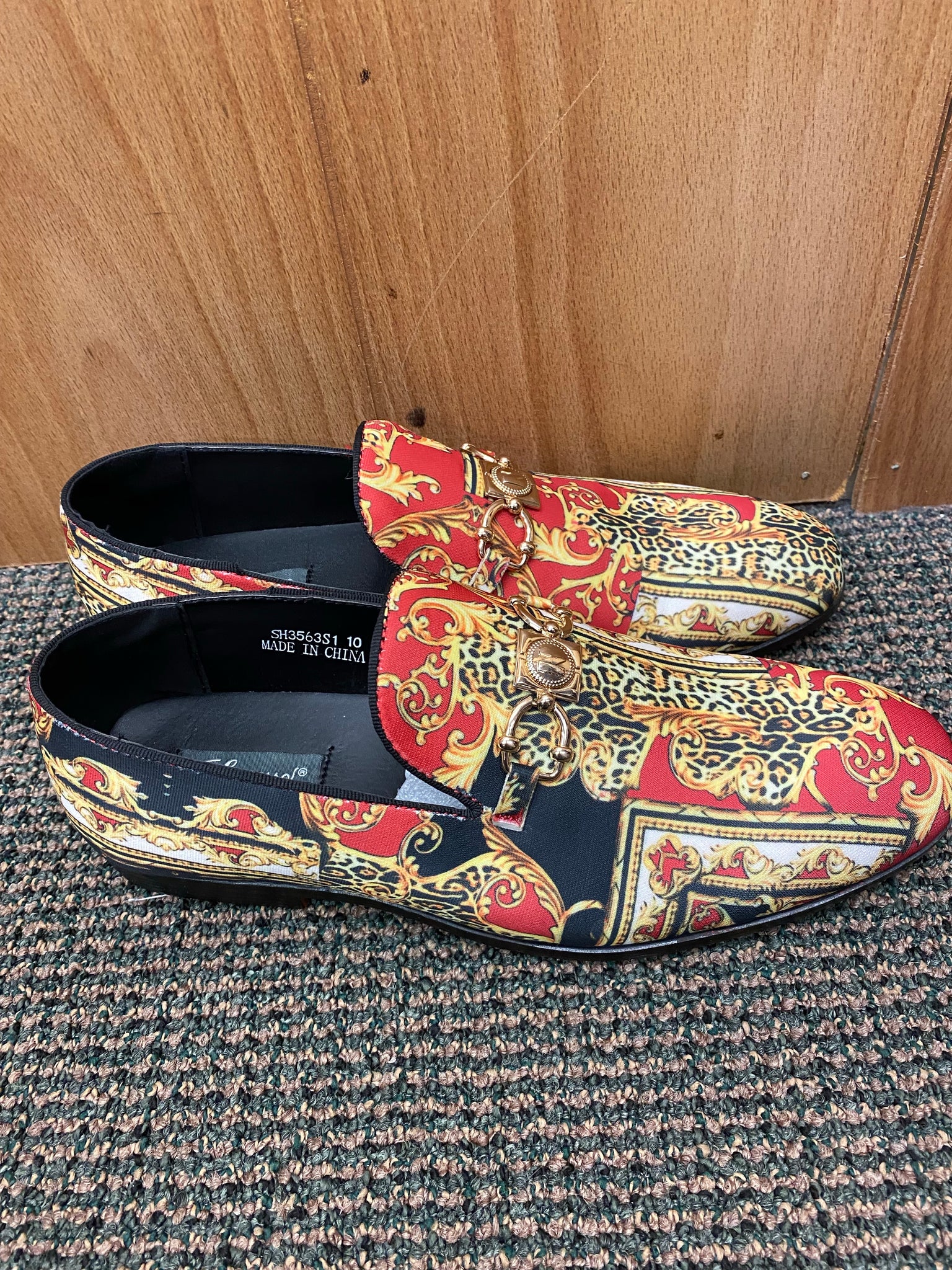 Success Black Versace Print Slip-on Men's Dress Shoes with Red Bottoms Size  7-15