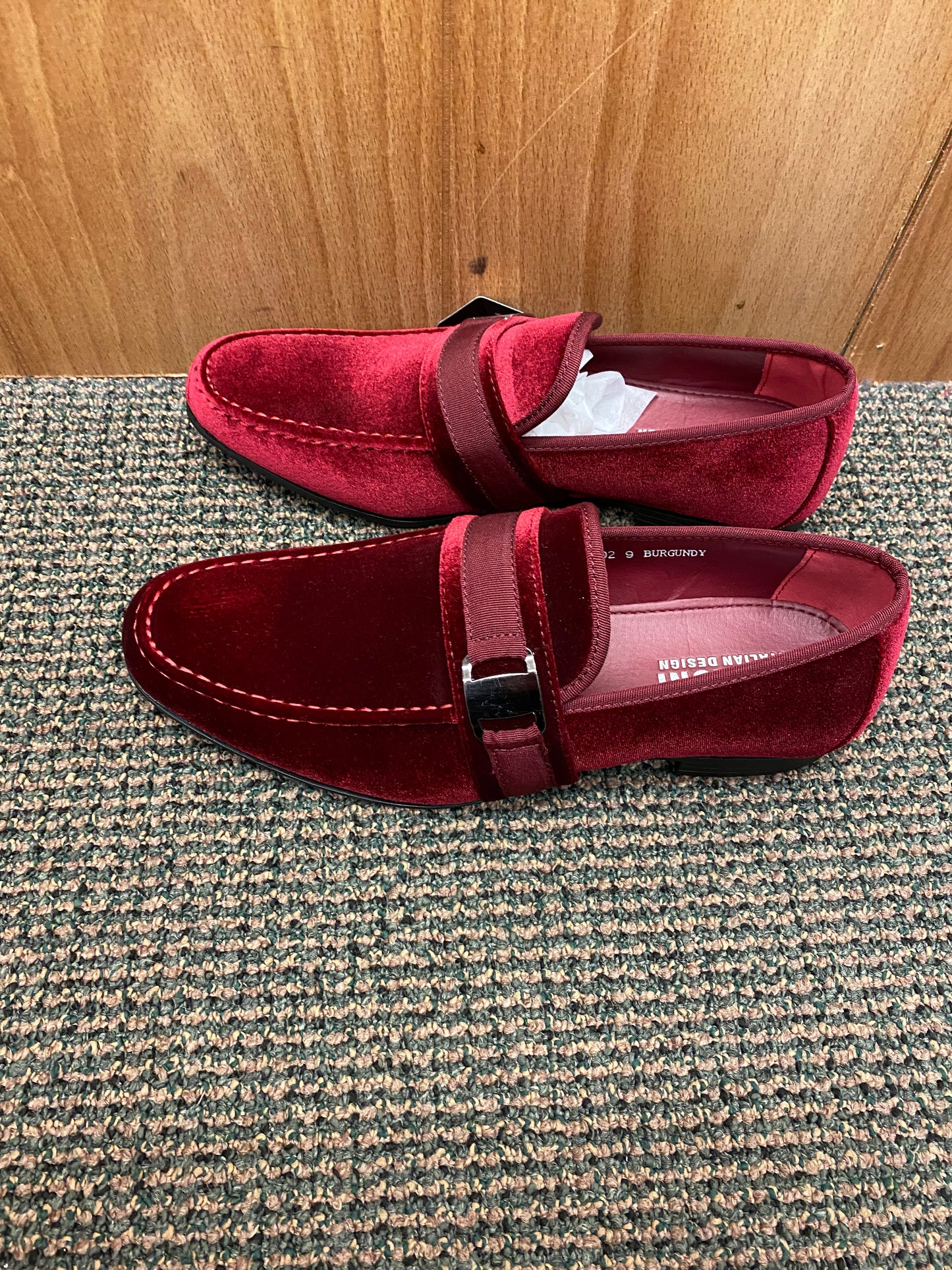 Terroni Italian Design Burgundy Suede-like Smoking Slip-on Men’s Dress Shoes