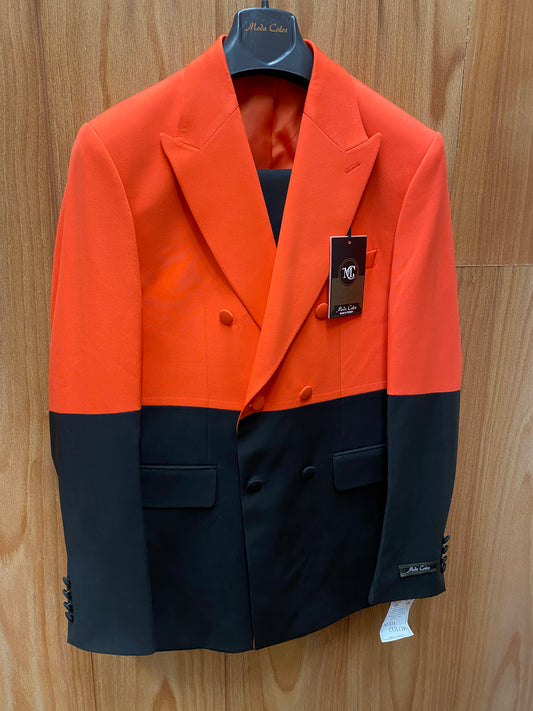 Moda Color Orange/Black 2-Tone European Fashion Wool Double Breasted Suit Slim Fit