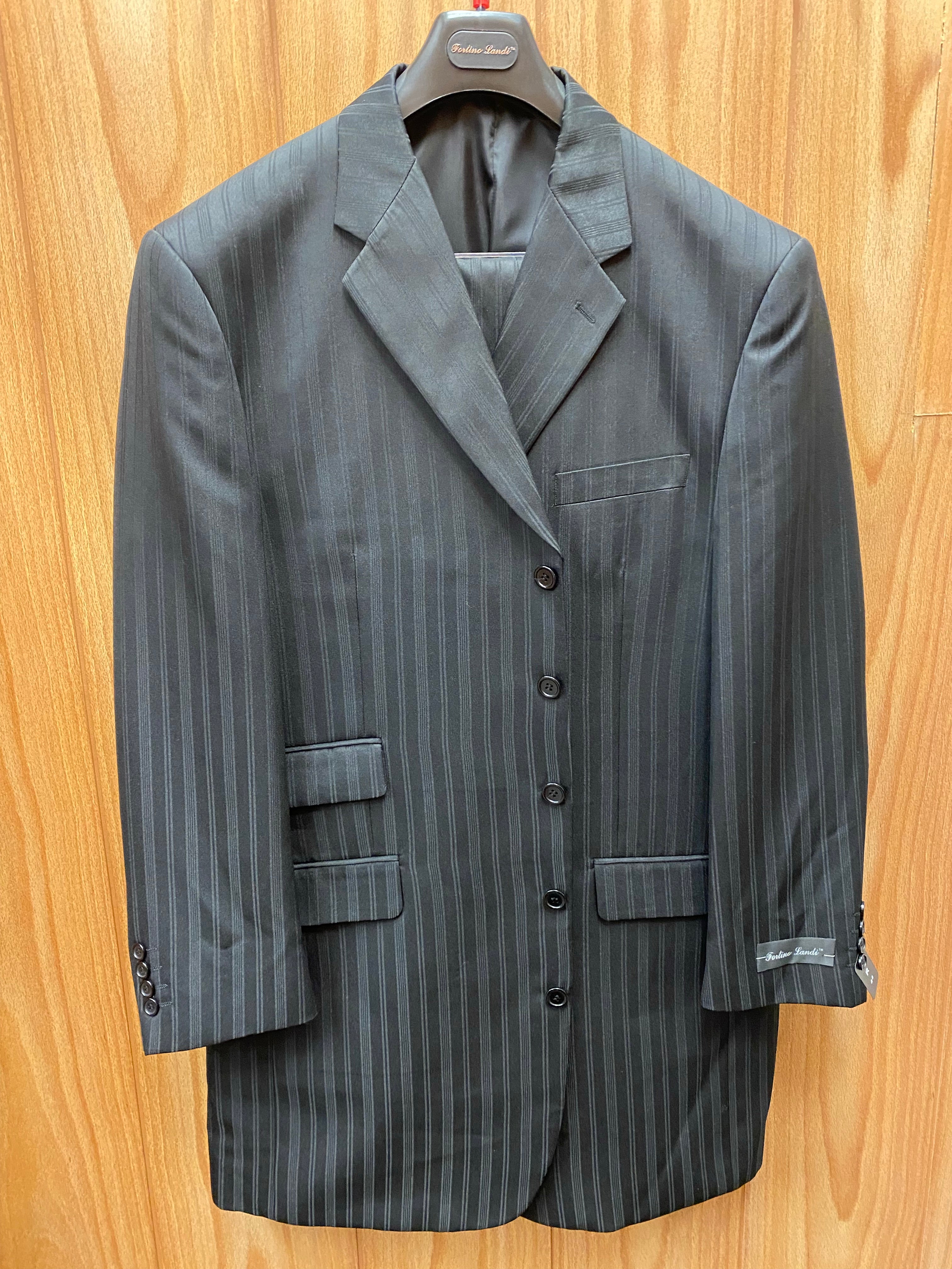 Fortino Landi Black Shadow Stripe 3-Piece Suit 44R – CC Suits