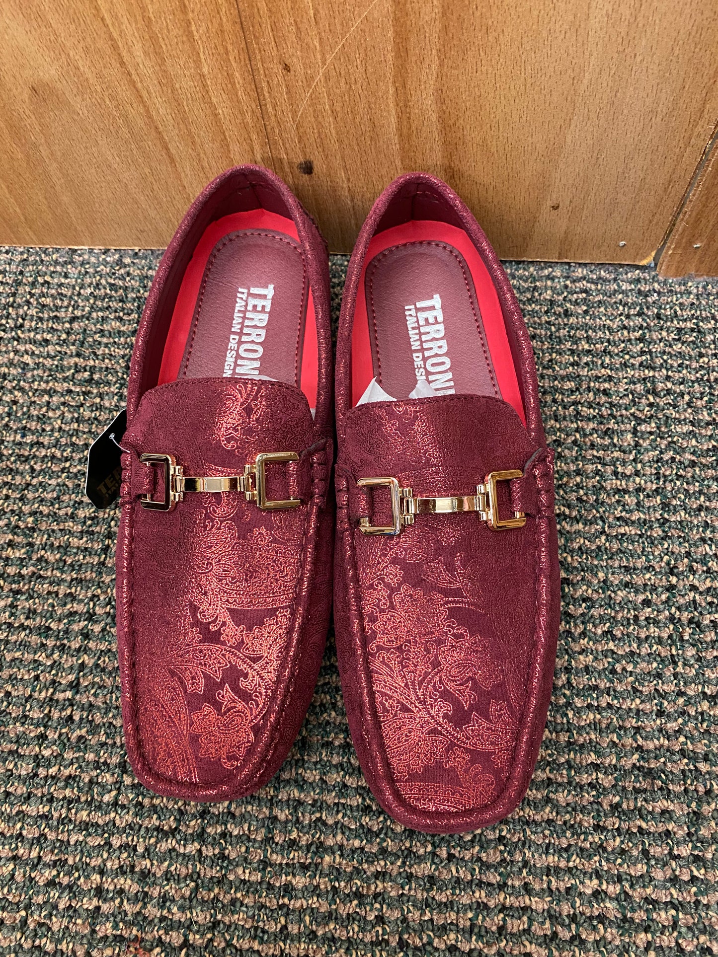 Terroni Italian Design Burgundy Paisley Print Men's Slip-on Dress/Driver Shoes