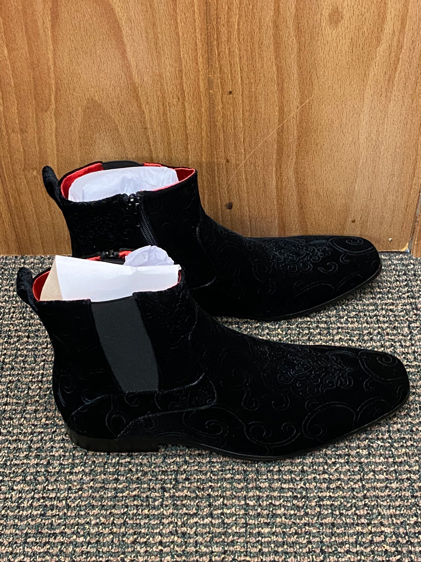 After Midnight Black Paisley Ankle Red Bottom Boots Sizes 8-13