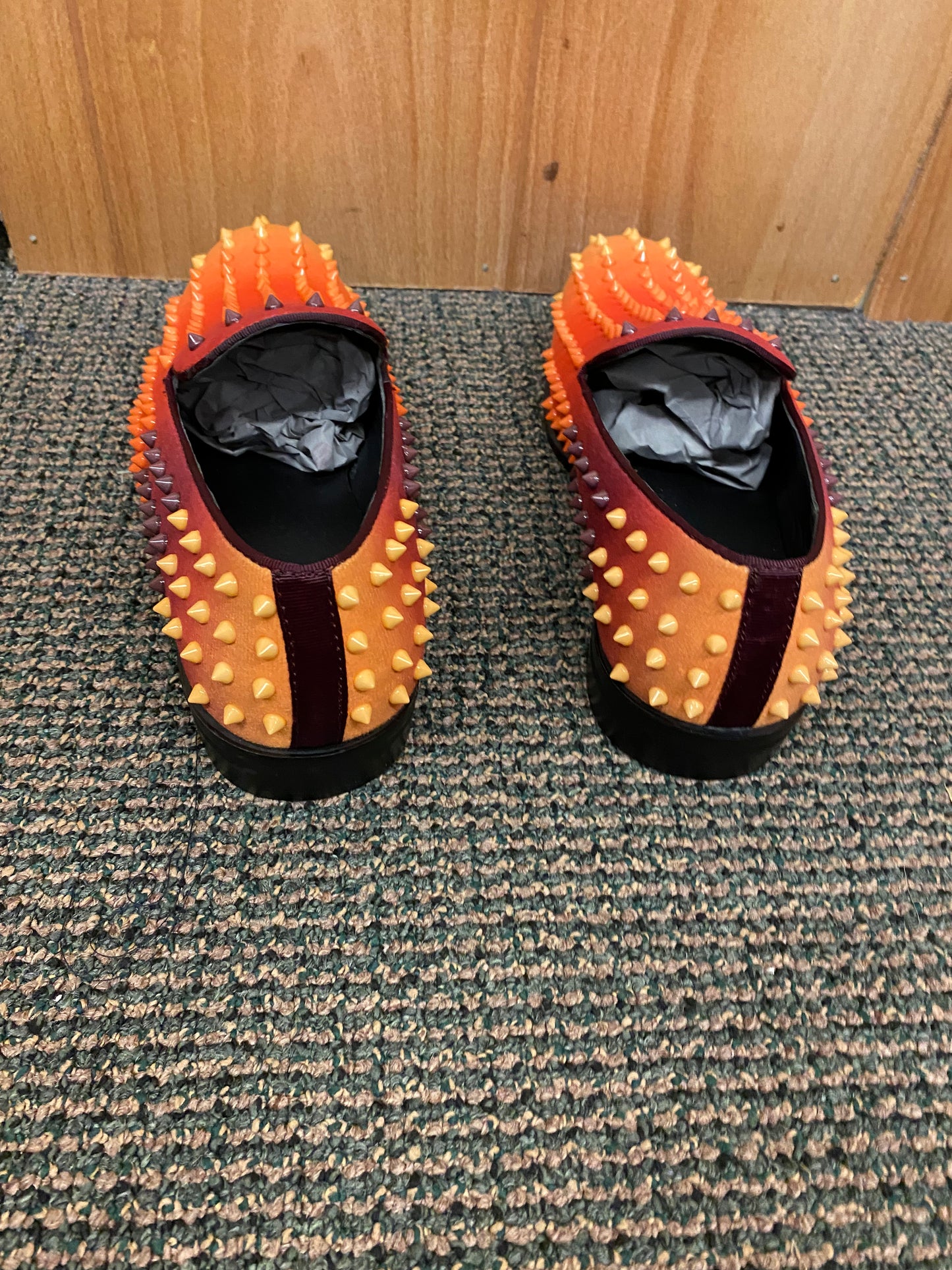 After Midnite Exclusive VIP Orange Multi Spike Men’s Smoking Slip-on Red Bottom Men’s Dress/Prom Shoes