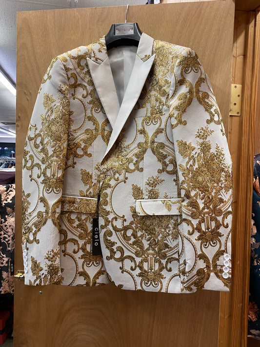 Cielo Off white/Gold Fancy print 1-button jacket